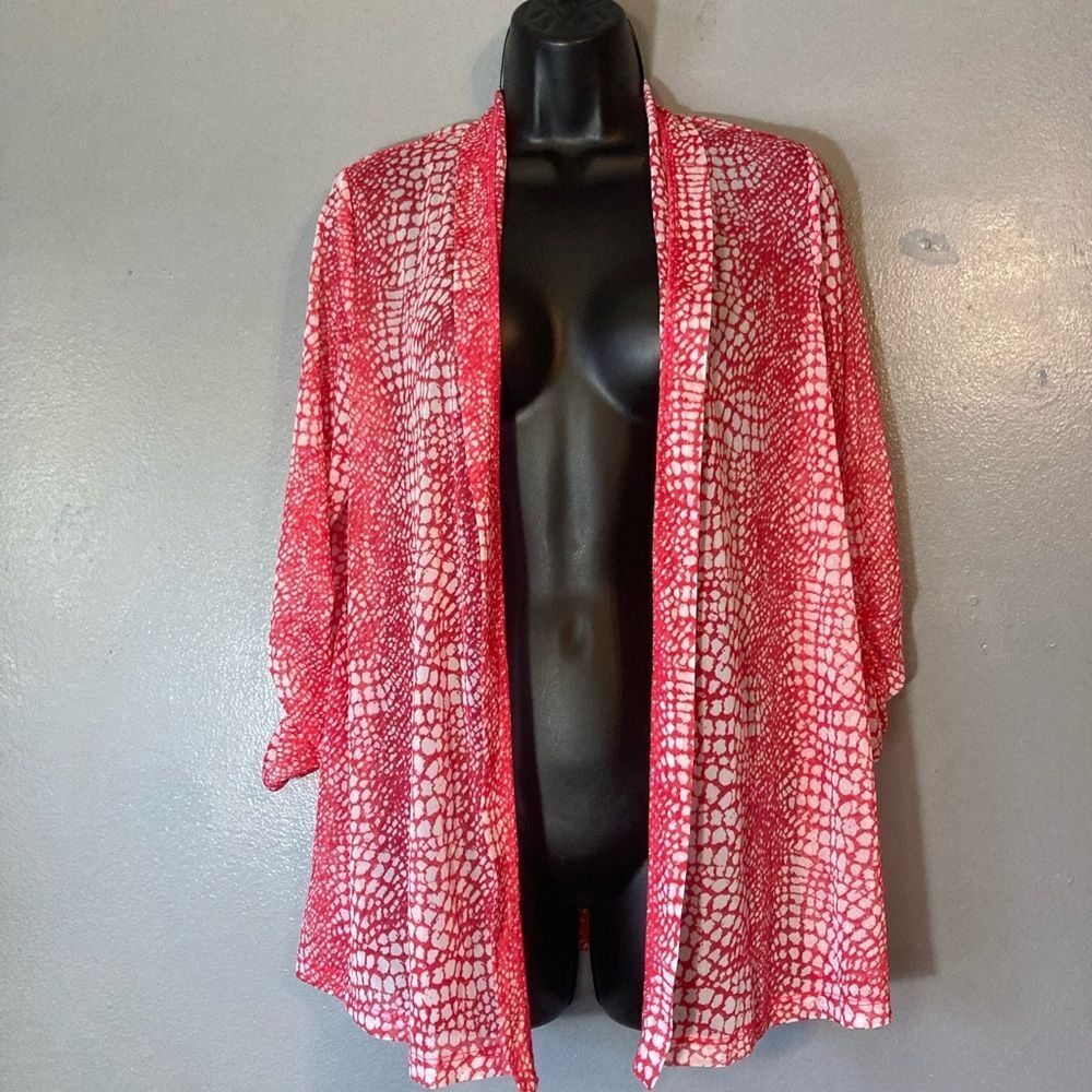 Susan Graver red sheer open front cardigan